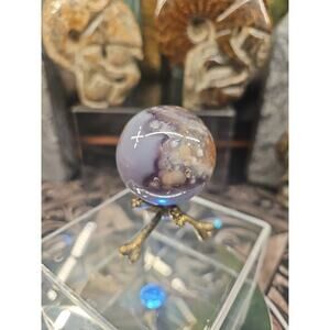 46mm Rare black flower agate Sphere W/stand